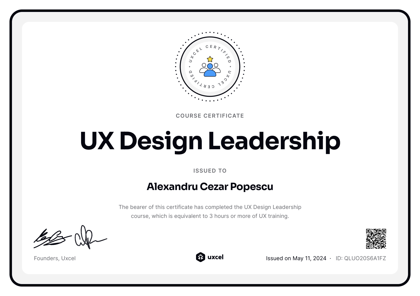 Alexandru Cezar Popescu's certificate